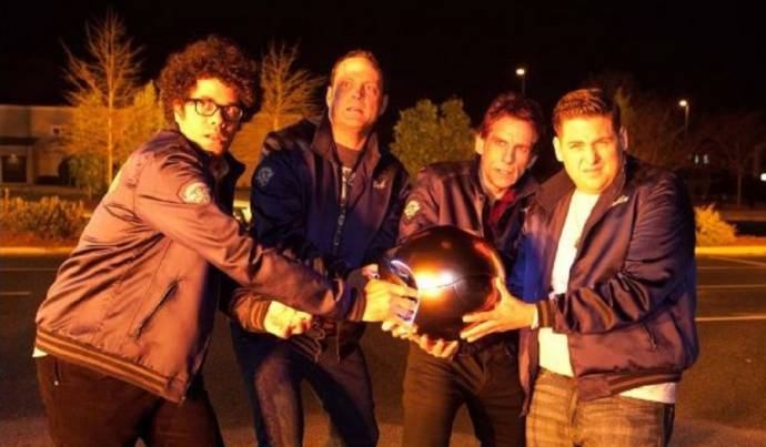 Richard Ayoade (Jamarcus), Vince Vaughn (Bob), Ben Stiller (Evan) en Jonah Hill (Franklin)