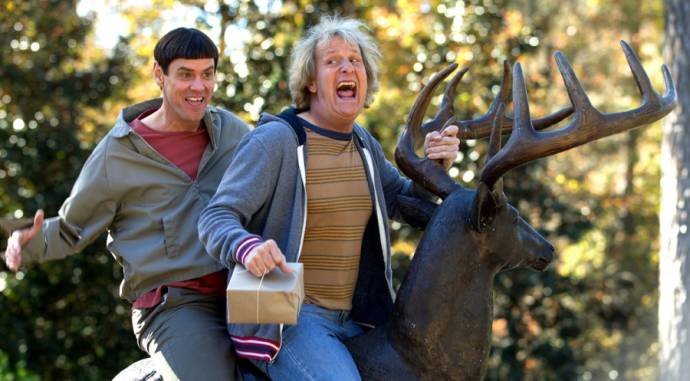 Jim Carrey (Lloyd Christmas) en Jeff Daniels (Harry Dunne)