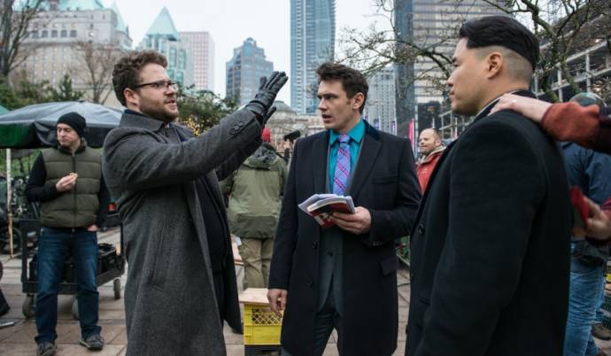 Seth Rogen (Aaron Rappaport), James Franco (David Skylark) en Randall Park (Kim Jung Un)