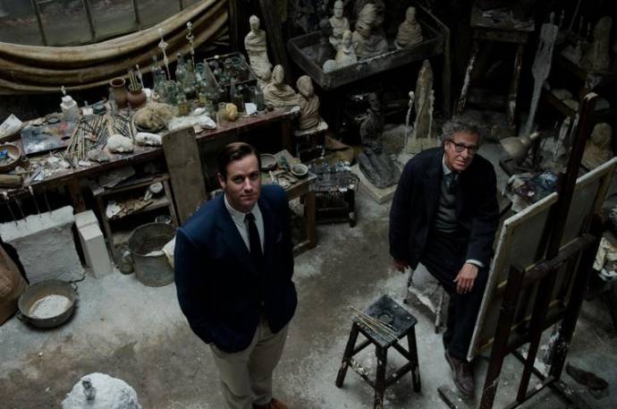 Armie Hammer (James Lord) en Geoffrey Rush (Alberto Giacometti)