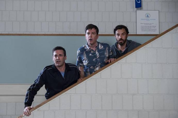 Jon Hamm (Callahan), Ed Helms (Hoagie) en Jake Johnson (Randy)