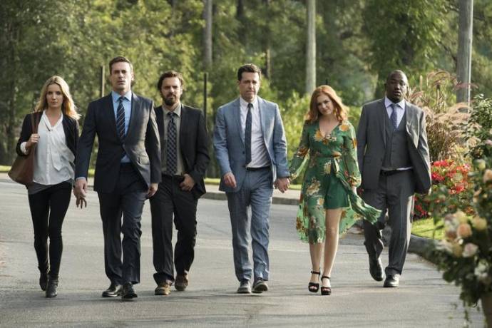 Leslie Bibb (Susan), Jon Hamm (Callahan), Jake Johnson (Randy), Ed Helms (Hoagie), Isla Fisher (Anna) en Hannibal Buress (Sable)