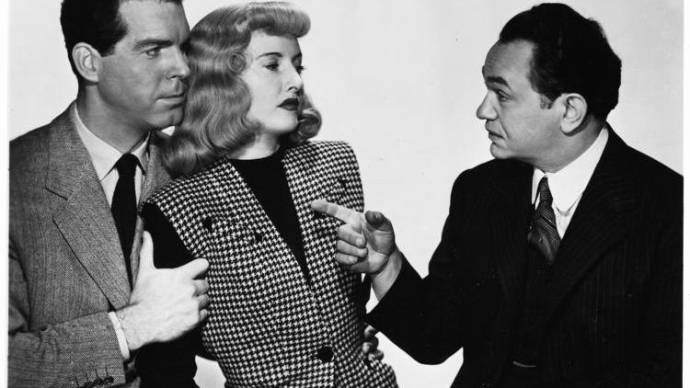 Fred MacMurray (Walter Neff), Barbara Stanwyck (Phyllis Dietrichson) en Edward G. Robinson (Barton Keyes)