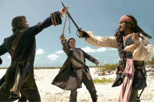 Orlando Bloom (Will Turner) en Johnny Depp (Jack Sparrow)