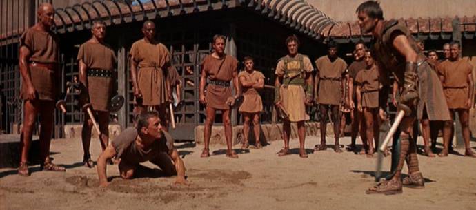 Kirk Douglas (Spartacus) en Harold J. Stone (David)