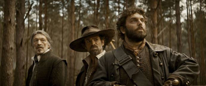 Vincent Cassel (Athos), Pio Marmaï (Porthos) en Romain Duris (Aramis)