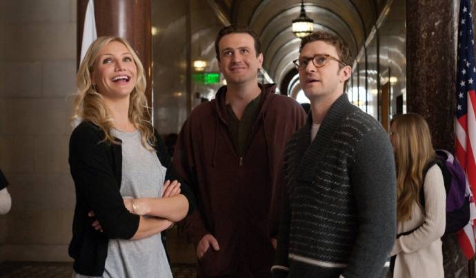 Cameron Diaz (Elizabeth Halsey), Jason Segel (Russell Gettis) en Justin Timberlake (Scott Delacorte)