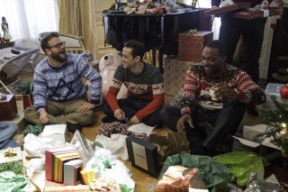 Seth Rogen, Joseph Gordon-Levitt en Anthony Mackie in The Night Before