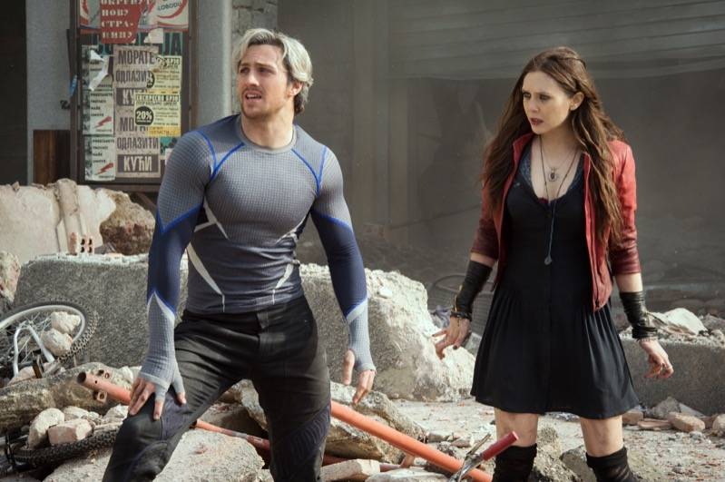 Marvel's Avengers: Age Of Ultron..Quicksilver/Pietro Maximoff (Aaron Taylor-Johnson) and Scarlet Witch/Wanda Maximoff (Elizabeth Olsen)..Ph: Jay Maidment..©Marvel 2015