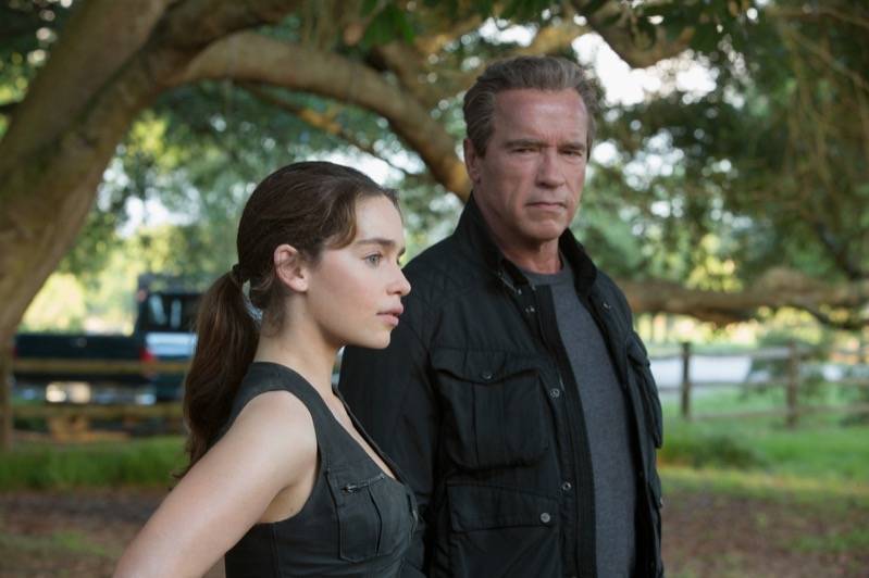 Emilia Clarke plays Sarah Connor and Arnold Schwarzenegger plays the Terminator in TERMINATOR GENISYS from Paramount Pictures and Skydance Productions., ? 2015 Paramount Pictures. All Rights Reserved.