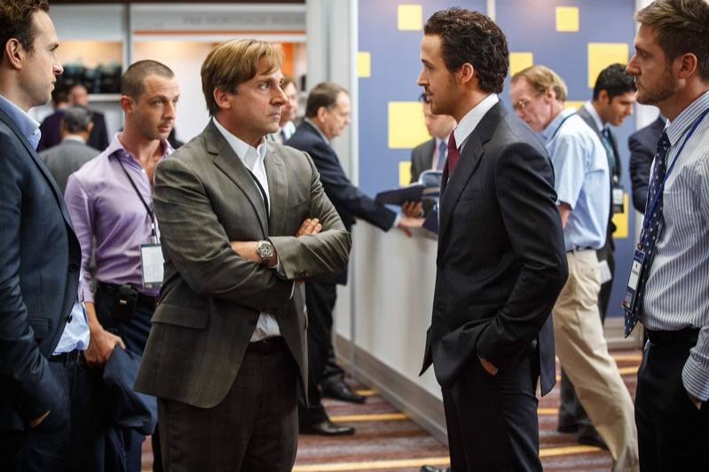 Steve Carell en Ryan Gosling plays in The Big Short.