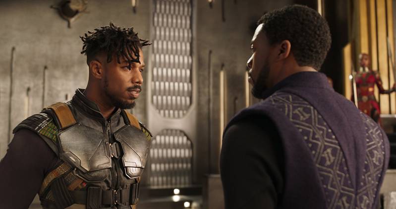 Michael B. Jordan en Chadwick Boseman in 'Black Panther' (2018)